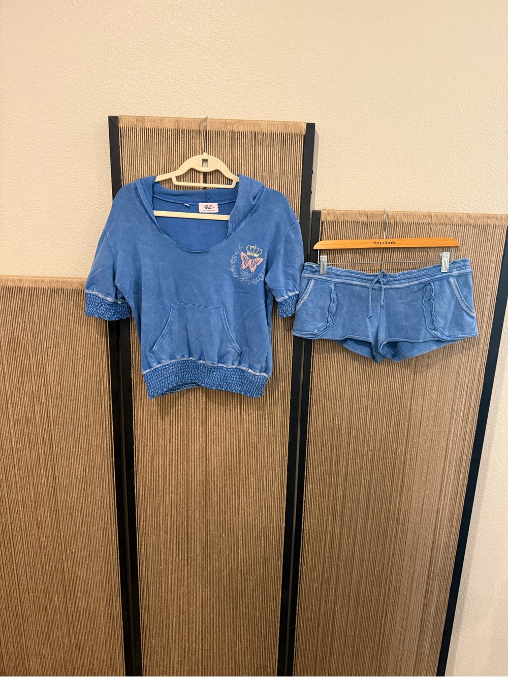 Blue Distressed Short Sleeve Hoodie & Short Set